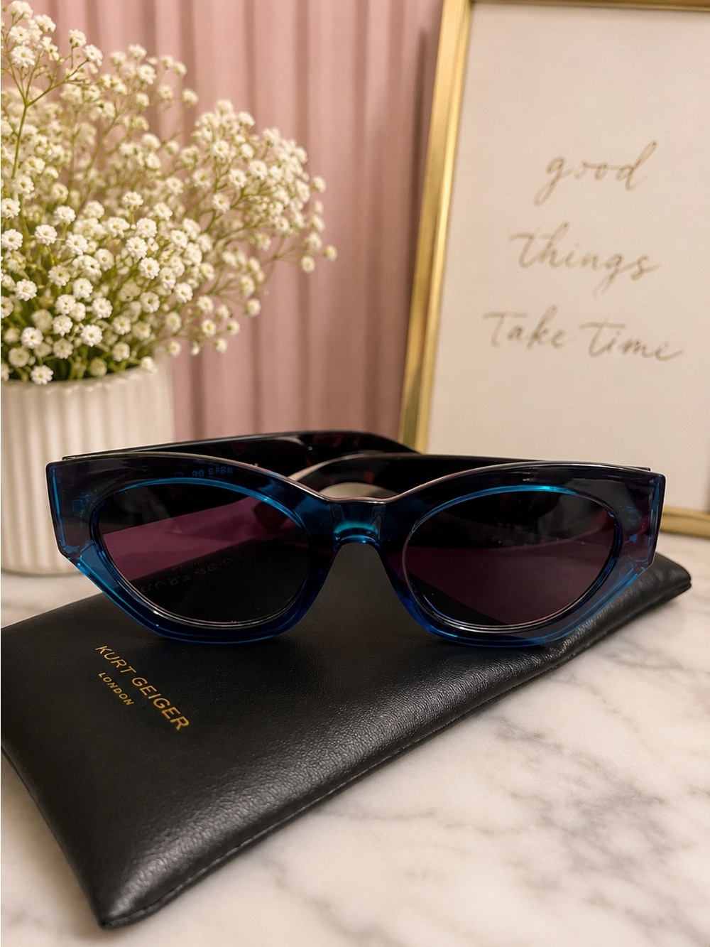 Kurt Geiger Teal Cat-Eye Sunglasses with Dark Lenses